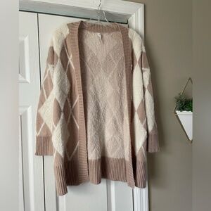 Dreamers by Debut Argyle Fuzzy Open Cardigan Sweater | XS